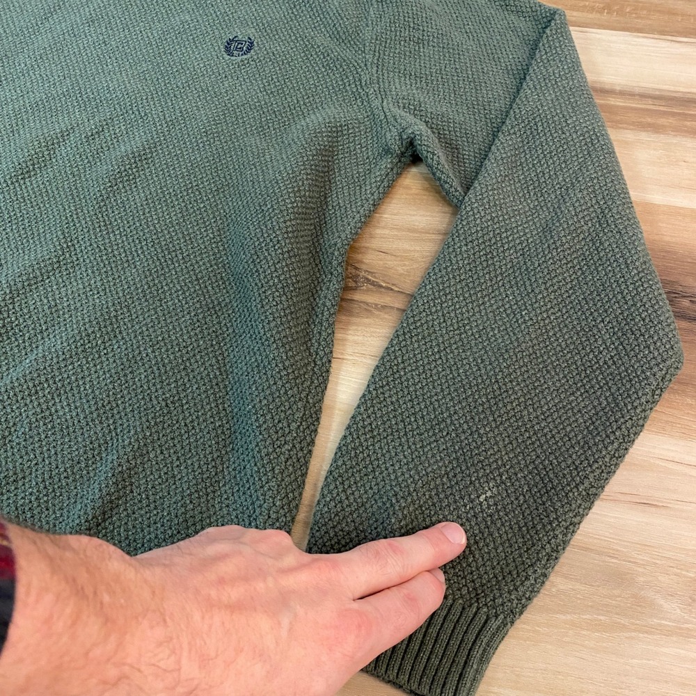 Chaps Olive Green Cotton Waffle Knit Crew Neck Sweater Mens XL Vintage - Picture 8 of 9
